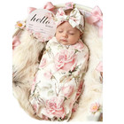 Newborn Swaddle Blanket Set Baby Headband Flower Sleeping Wrap Toddler Infant