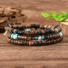 Retro Surfer Stackable Bracelet Wood Beads Heishi Brown Coconut Puka Brown