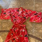 Japanese Red Pink Fan Bamboo Print Kimono Yukata Robe One Size-made In Japan