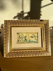 Vintage Persian Khatam Frame Hand Painted Porcelain Plaque Small Art Painting