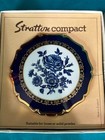 Vintage Stratton England Powder Compact Mirror Blue Floral Enamel Gold Tone