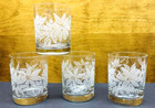 Vintage Set Of 4 Clear Glass Embossed Floral Pattern Cocktail Glasses
