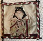 Vtg Katha Diddel Diddle Needlepoint Pillow Black White Tuxedo Cat Christmas