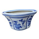 Vintage Asian Chinese Porcelain Ceramic Blue And White Planter Floral Birds