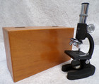 1950 s Amc Japan Microscope In Wood Box   6 Tools   5 Slides   3 Gilbert Paper