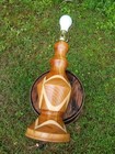 Vintage Mid Century Danish Modern Hand Turned Inlaid Solid Wood Table Lamp 26 