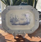 Antique Wedgwood staffordshire Pale Blue Transferware Octagon Ironstone Platter