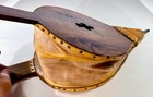     vntg Wood   Leather Fireplace Bellows W  Clover        Cutout 19 x9    Works Great