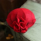 Women Wool Wedding Fascinator Veil Clip Hats Cocktail Pillbox Hat Tea Party Red