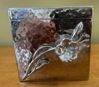 Hammered Metal Silver Tzedakah Box Bank Flower 4   h X 4   w X 2 5   l