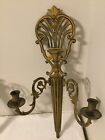 Brass Candle Sconce Pair Wall Hanging Decor Mcm Cast Iron 23 x13  Large Vintage
