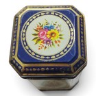 Vintage English Floral Tea Tin Container Cobalt Blue Gold Gilt Made In England
