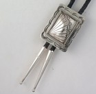 Unique Sterling Silver Rectangular Stamped Domed Southwestern Bolo Tie