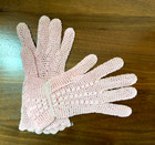 Beautiful Vintage 1950 s Pink Italian Crocheted Cotton Lace Dressy Gloves - Sz M