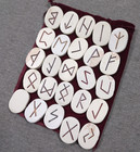 Set Of 25 Norse Runes White Stones With Bag Viking Smooth Rounded