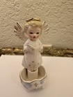 Vintage Ceramic Angel Holy Water Font Wall Pocket Japan Hand Painted Repaired