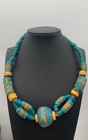 Vintage Chunky African Trading Beads Very Unique Necklace Blue Ethnic Beauty