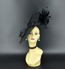 Mf173-1   Black  Kentucky Derby Wedding Tea Party Sinamay Large Fascinator