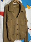 Vintage 70s Burma Cardigan Sweater Large Fisherman Rib Chunky Knit Pockets 