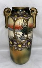 Antique Japanese Art Deco Hand Painted Landscape Porcelain Vase Moriage Nippon