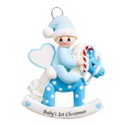 Personalized Baby s First Christmas Ornament - Baby Boy On Blue Rocking Horse
