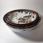 Kutani Porcelain Bowl 19th C Meiji Period Antique Set Of 3 Samurai Japanese