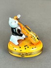 Rare Limoges France Cat Playing Cello 3  Porcelain Trinket Box  Mint