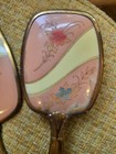 Antique Pink Aqua Art Deco Dresser Vanity Set Mirror   Brush