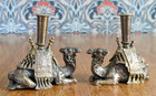 Victorian Orientalist Pair Bronze Camel Candlestick Holders 19th Century Antique