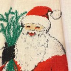 Vintage Christmas Linen Tea Towel Santa Claus Sack Of Toys Holiday Decor 1960s