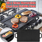 Large 50cm Reversible Cast Iron Griddle Plate Non Stick Frying Bbq Grill Pan