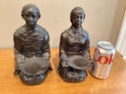 Pair 2 Heavy Brass  Bronze   Asian Statues Woman   Man