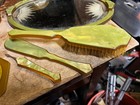 Vtg Green Celluloid Art Deco Vanity Dresser Set 1930 s 9 Pc W  New Haven Alarm
