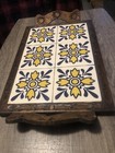 Vintage 70s Monterrey Mexico Tile Tray With Carved Wood