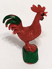 Vintage Miniature Plastic Rooster  On Stump  Stamped Hong Kong    Flaw
