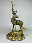 Vintage Brass Ornate Figure Of A Stag   Recumbent Deer On Naturalistic Base 