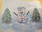 New Vtg Sunrise Craft Snowman Christmas Trees In The Meadow Sequin Ornament Kit