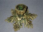 Signed Antique Bronze Candle Holder Floriform   Leavees Motif 