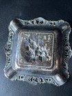Antique Ornate Victorian Dutch Tavern Scene Silver Plated Ashtray 