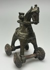 19th Century Indian Brass Or Bronze Horse Temple Toy On Wheels W  Rider