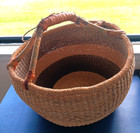 Large Woven African Bolga Ghana 15  Market Basket Leather Handle Vintage