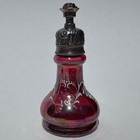 Antique Victorian Flashed Cranberry Glass Scent Perfume Bottle  4    Silver Plated