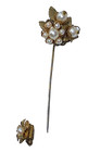 Demario Hagler Vintage Stickpin Floral Signed  Faux Pearls Gold Tone Filagree