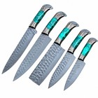 Handmade Damascus Steel Kitchen Knife Set     5 Pc Chef Knives   Wood Handle