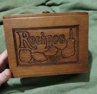 Vintage Lidded Wood Recipe Box  Kitchen Storage  Cape Craftsmen 70 s Farmhouse