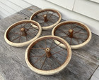 Vintage 10  Doll Carriage Stroller Wagon Wheels  4  Metal Spoked Hard Rubber