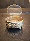 Vintage Gold Ormolu Casket Vanity Trinket jewelry Box W beveled Glass Lid