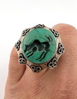 Antique 19th C Ottoman Arabic Silver Turquoise Horse Stamp Wax Seal Ring 45 1g