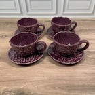 Vintage Purple Grape Leaf Embossed Teacup And Saucer Set Of 8