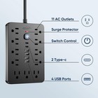 6ft Flat Plug Surge Protector Power Strip  11 Ac Outlets   6 Usb Ports  Switch  
